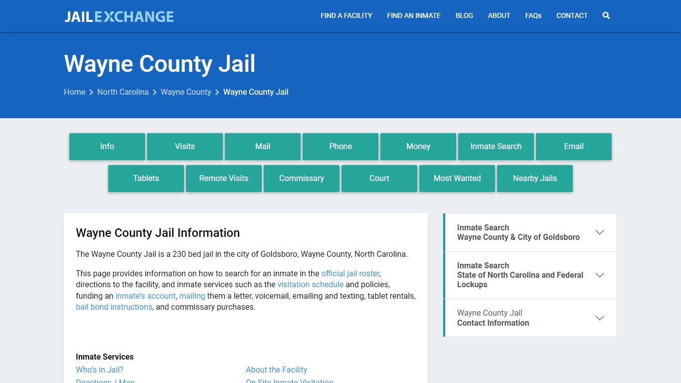 Wayne County Jail, NC Inmate Search, Information